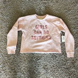 Forever 21 Girls Light Pink “Girls Can Do Anything” Cropped Sweatshirt